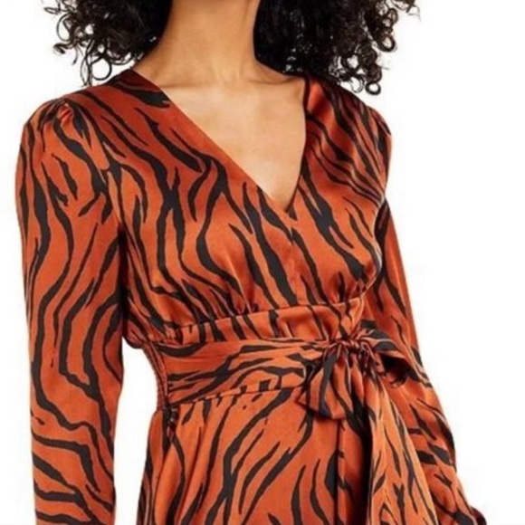 NWT Bar III - Animal Tiger Print Long Sleeve Midi Dress - Size XS - Picture 3 of 13